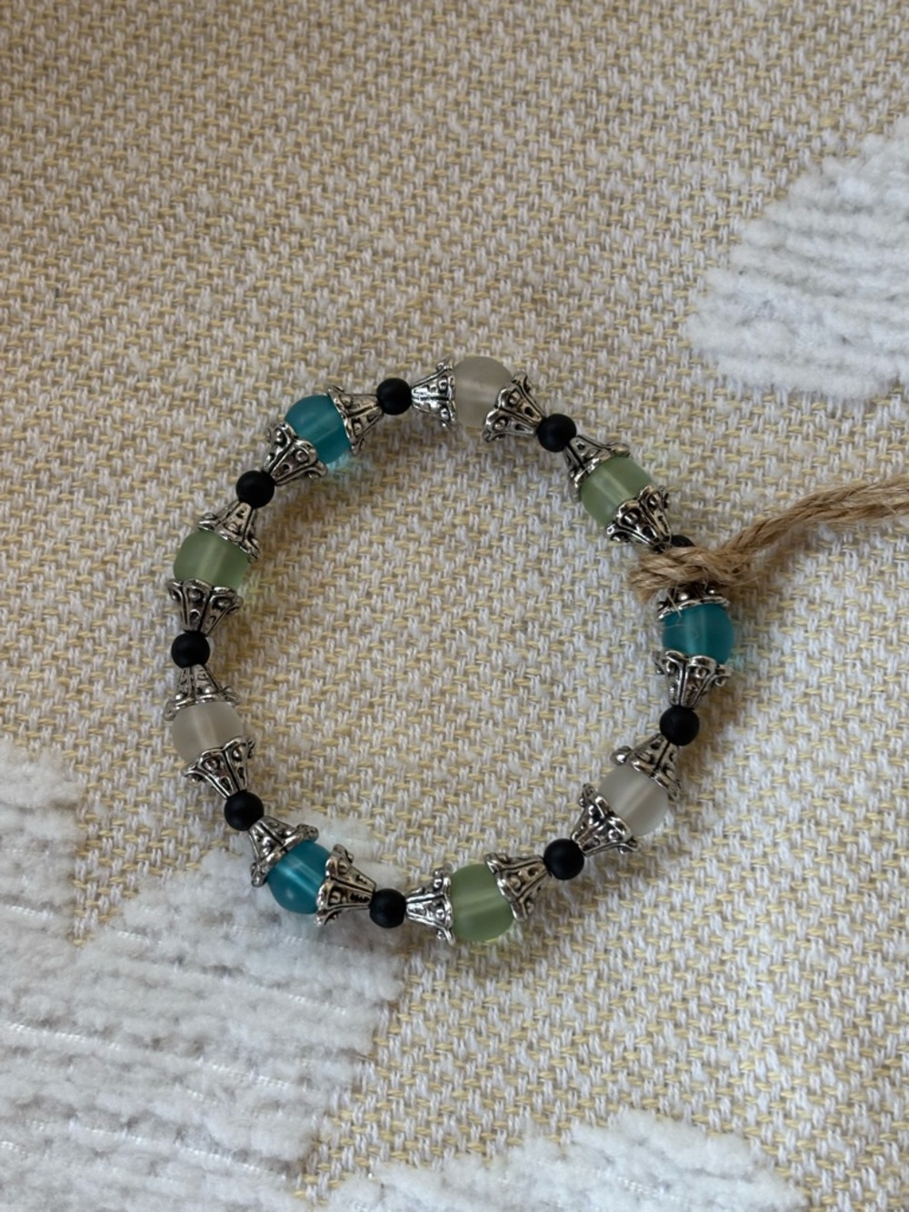 Handcrafted Green & Teal Beaded Stretch Bracelet